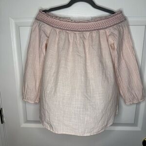 Abercrombie & Fitch Pink Off-Shoulder Smocked Blouse 100% Cotton Size Medium GUC